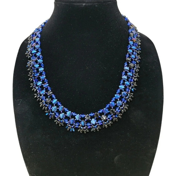 Vintage Blue and Black Beaded Necklace - Picture 1 of 5
